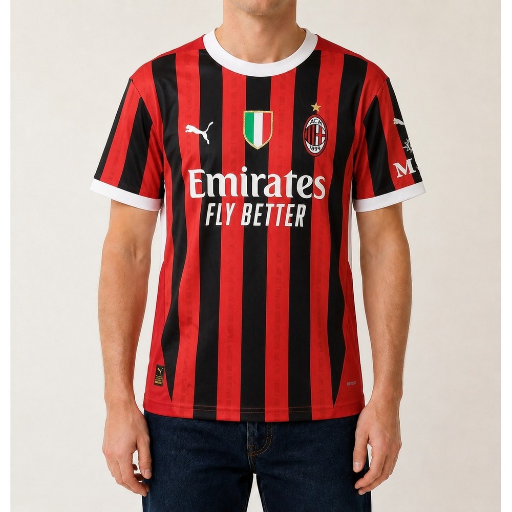 AC Milan 2024-25 Home Jersey Mens Large Red Black Striped Soccer Shirt L